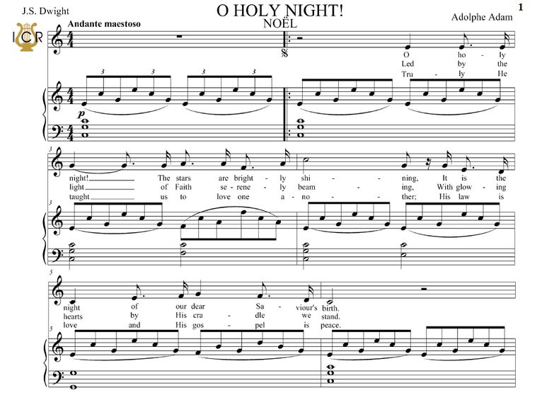 O Holy Night (Noël).Transposition in C Major (Bari...