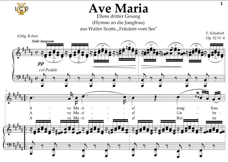 Ave Maria, D. 839, Transposition in B Major (Sopra...