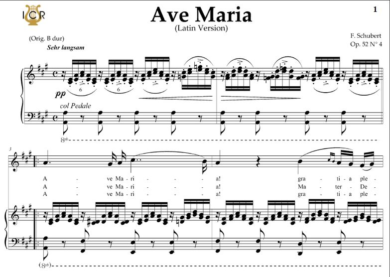 Ave Maria, D. 839, Transposition in A Major (Sopra...