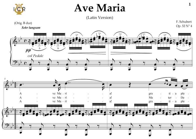 Ave Maria, D. 839  in B-Flat Major (original key)....