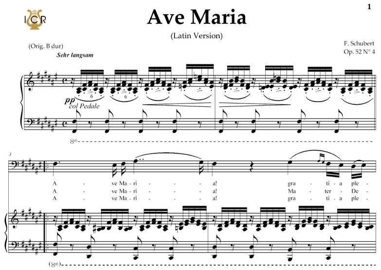 Ave Maria, D. 839; Transposition in F-Sharp Major ...