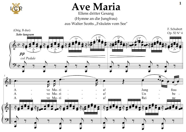 Ave Maria, "Ellens Gesang III", D.839  in C Major ...