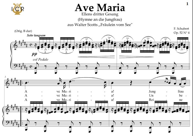 Ave Maria D.839, H-Dur. F. Schubert. Hohe Stimme. ...