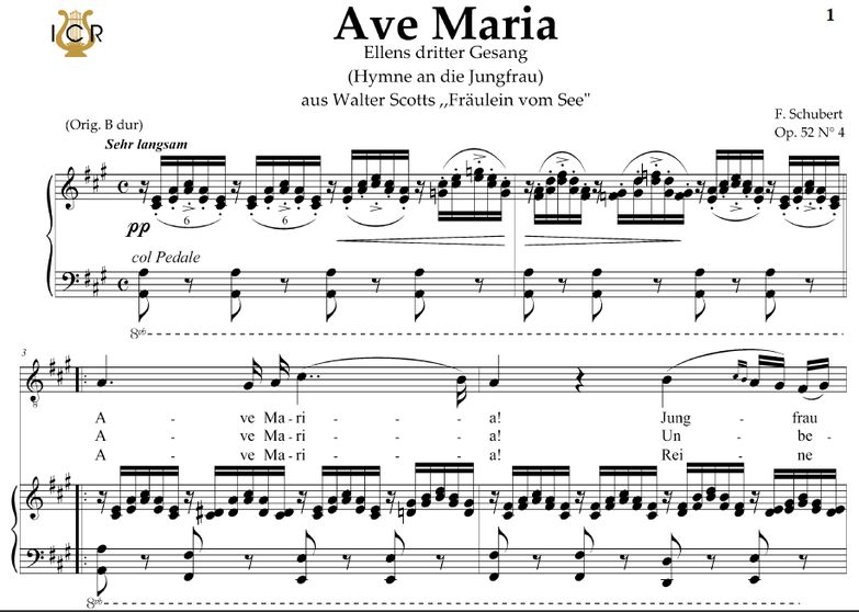 Ave Maria, "Ellens Gesang III", D. 839. in A Major...