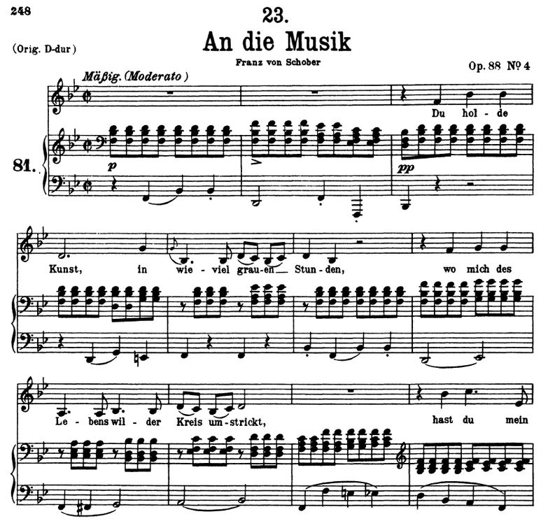 An die Musik D.547, B-Dur. F. Schubert. Peters Fri...