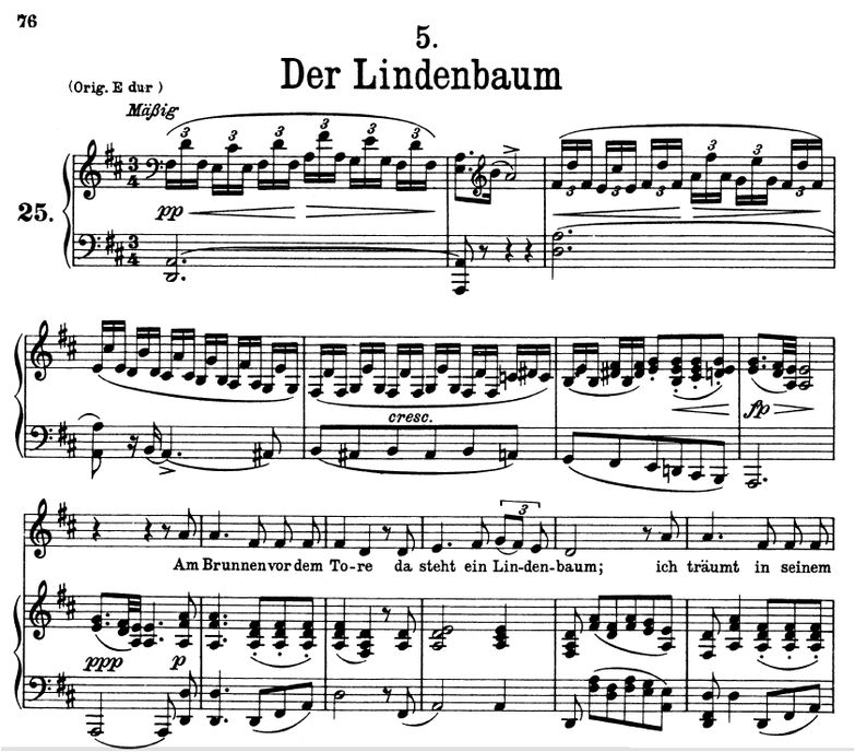 Der Lindenbaum, D.911-5, D-Dur (Winterreise). F. S...