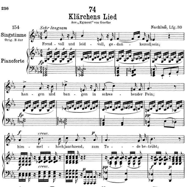 Klärchen's Lied D.210. Es-Dur, F. Schubert. Peters...