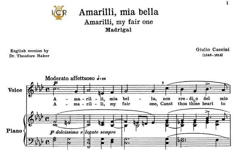 Amarilli, mia bella; Low Voice in F Minor, G.Cacci...