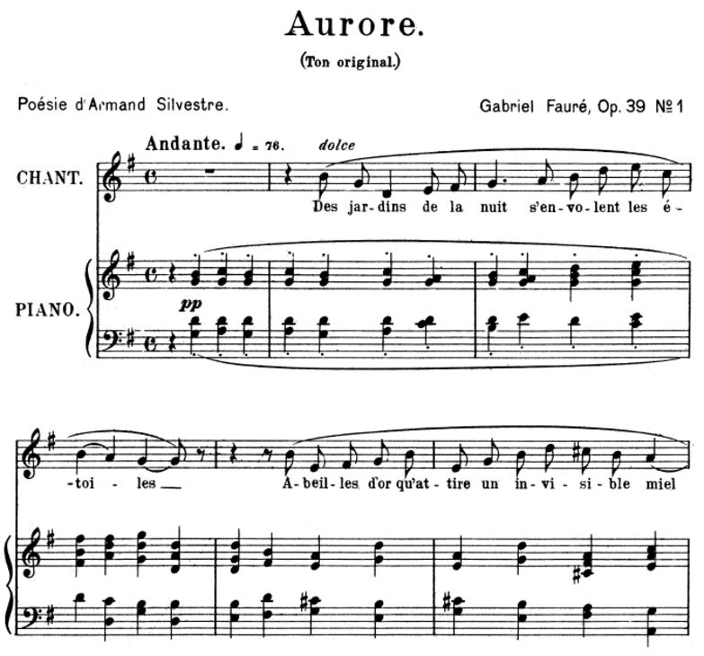 Aurore Op.39 No.1, High Voice in G Major, G. Fauré...