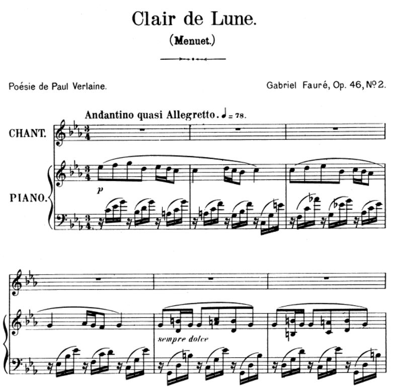 Clair de lune Op.46 No.2, High Voice in C minor, G...