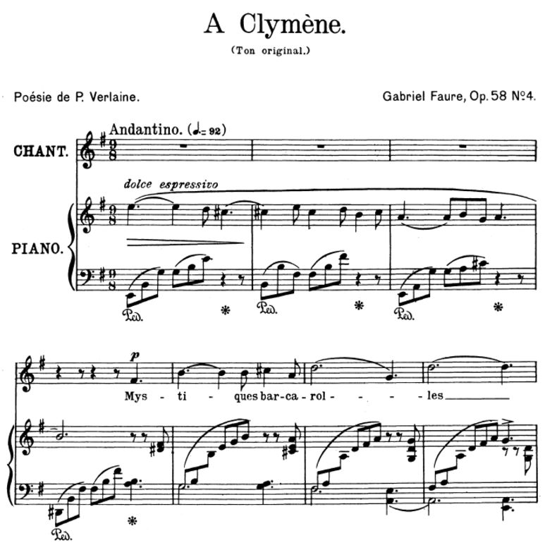 A Clymène Op.58 No.4, High Voice in E minor, G. Fa...