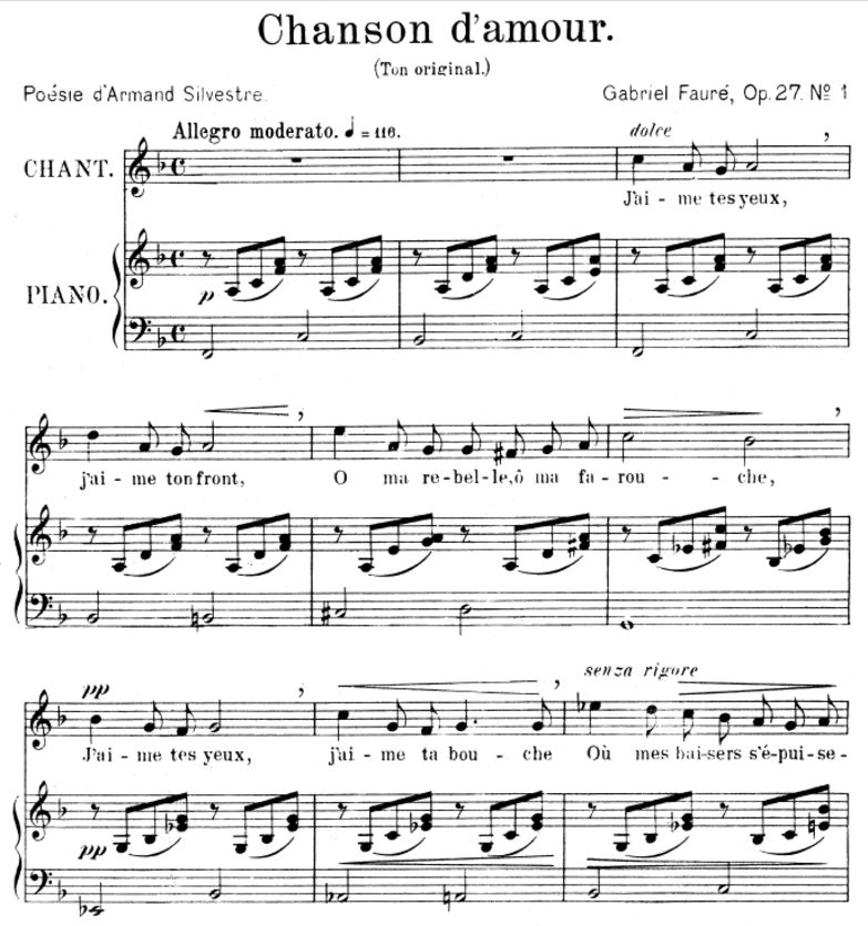 Chanson d'amour  Op.27 No.1, Medium Voice in F Maj...