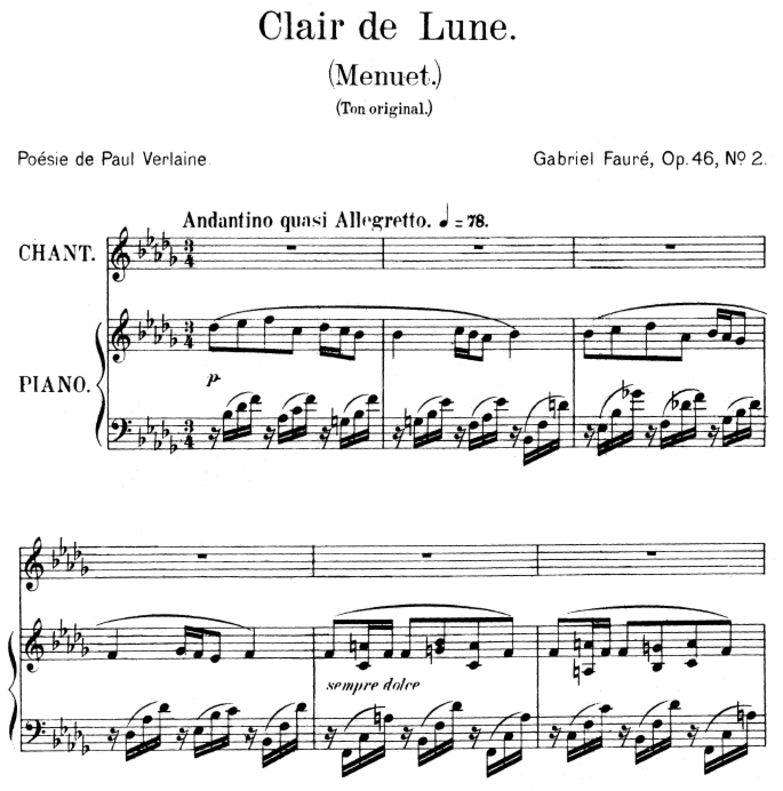 Clair de lune  Op.46 No.2, Medium Voice in B-Flat ...