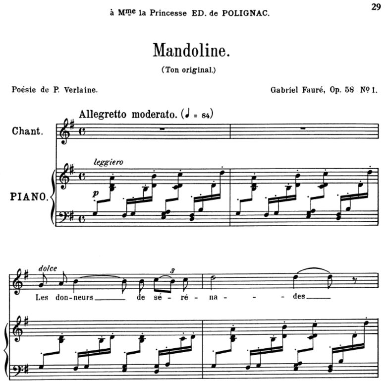 Mandoline Op.58 No.1, Medium Voice in G Major, G. ...