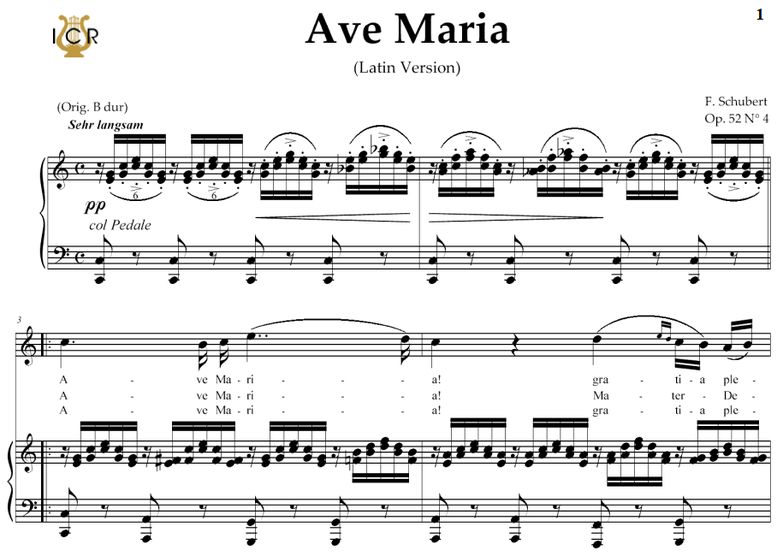 Ave Maria, D. 839, Transposition in C Major (High ...