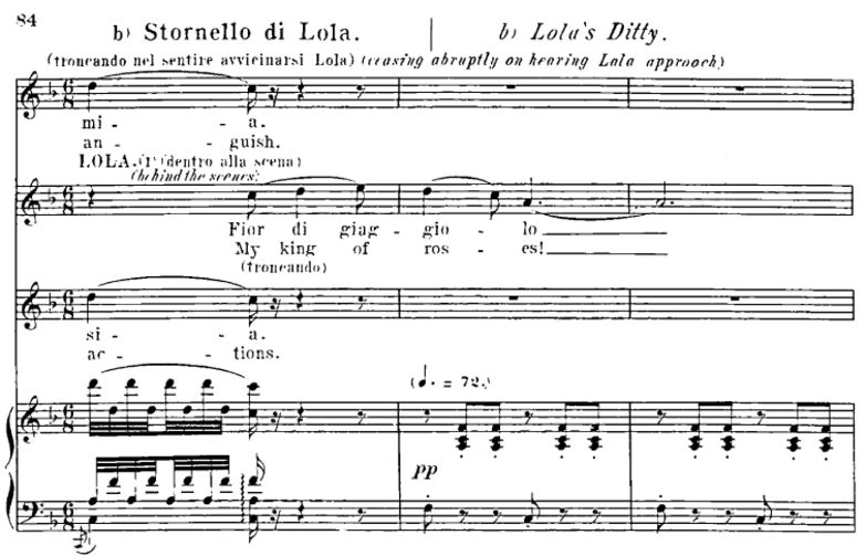 Fior di Giaggiolo. Aria for Soprano (Lola). P. Mas...