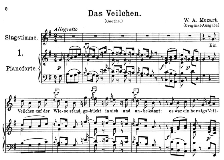 Das Veilchen K.476, High Voice in G Major. For Sop...