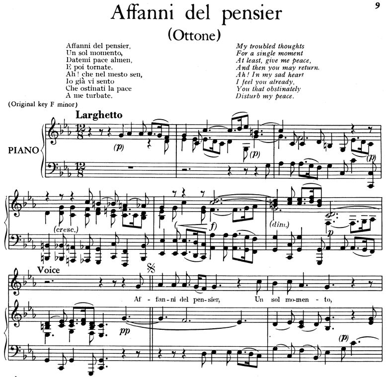 Affanni del pensier, Low Voice in C minor, Transpo...