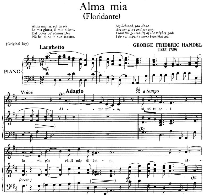 Alma Mia, Low Voice in D Major (Original Key) , Fl...