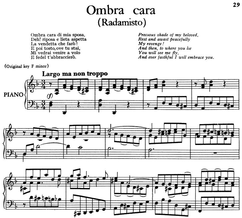 Ombra cara, Aria for Low Voice in D minor. Transpo...
