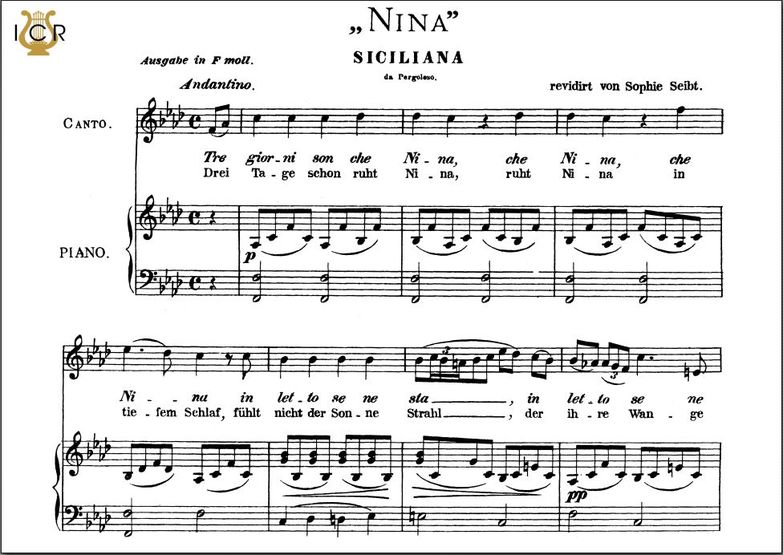 Nina ,Mittlere Stimme F-Moll, G. B. Pergolesi. Für...
