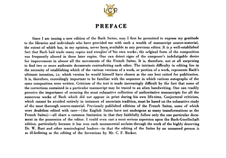 Preface, J.S. Bach French Suites, BWV 812–819 Hans...