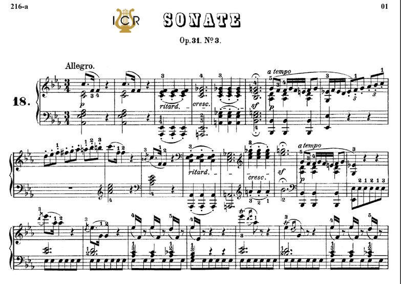 Piano Sonata No.18, Op.31 No.3 in E-Flat Major,, L...