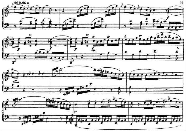 compact editions on 4 staves: example Piano Sonata...