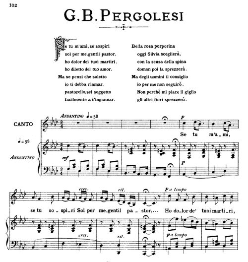 se tu mami medium voice in f minor g b pergolesi for mezzo se tu m ami sheet music
