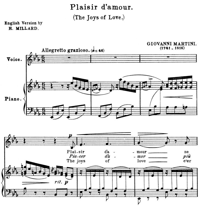 Plaisir d'amour, Medium Voice in E-Flat Major (ori...