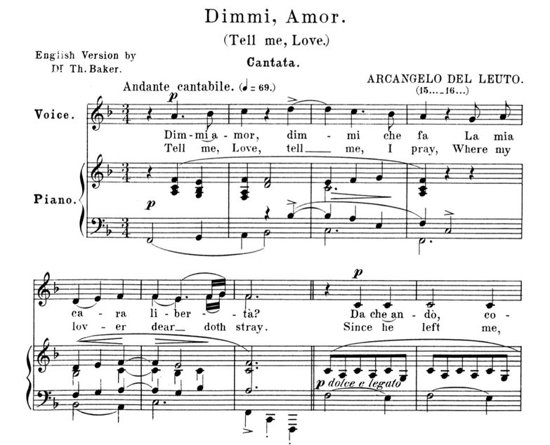 Dimmi, amor, Medium Voice in F Major, A.Del Leuto,...