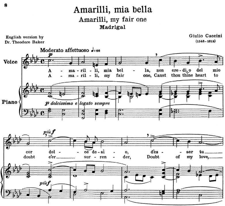 Amarilli, mia bella; Low Voice in F Minor, G.Cacci...