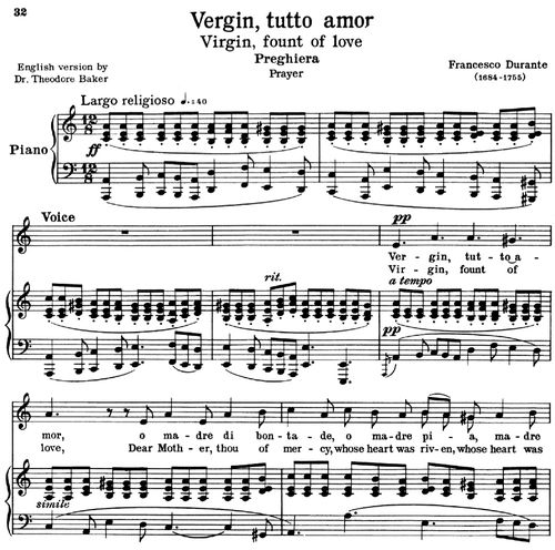 vergin tutto amor low voice in a minor f durante transposition vergin tutto amor sheet music