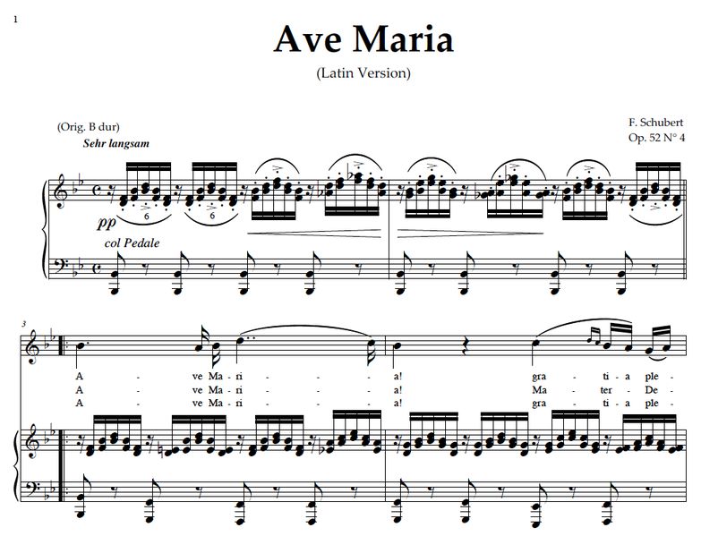 Ave Maria, D. 839  in B-Flat Major (original key)....