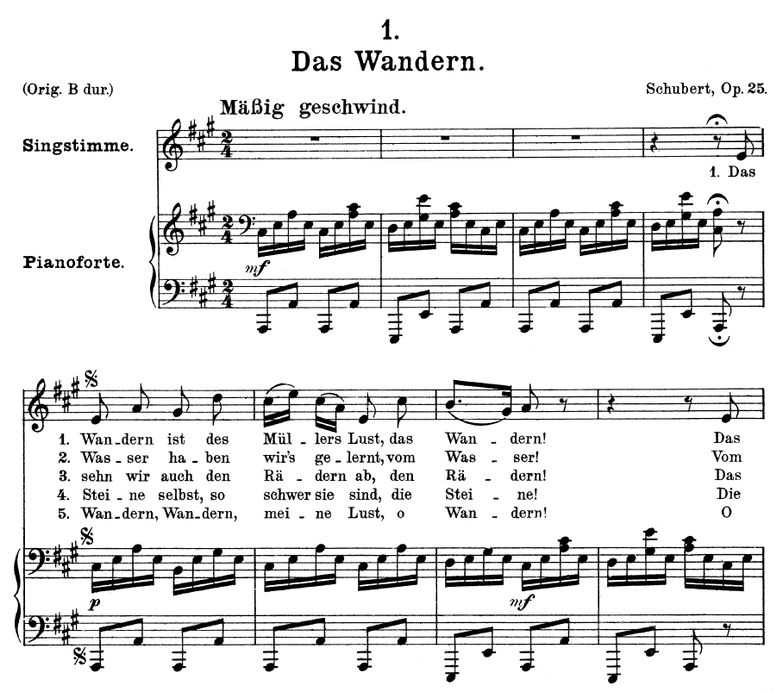Das Wandern, D.795-1 in A Major. F. Schubert. Vol ...