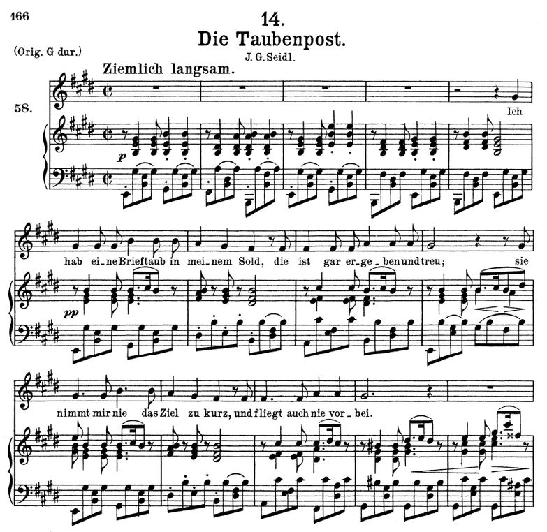 Die Taubenpost, D.957-14 in E Major. F. Schubert. ...