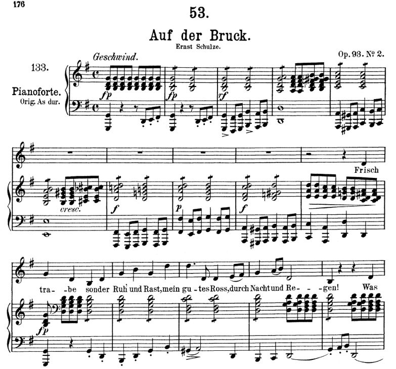 Auf der Brück D.853 in G Major. F. Schubert. Vol I...