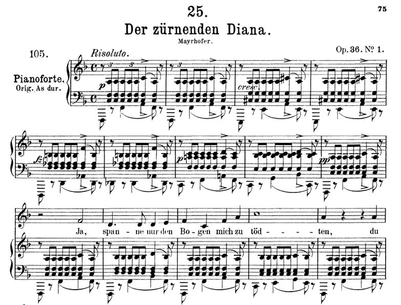 Der zürnender Diana D.707 in F Major, F. Schubert....