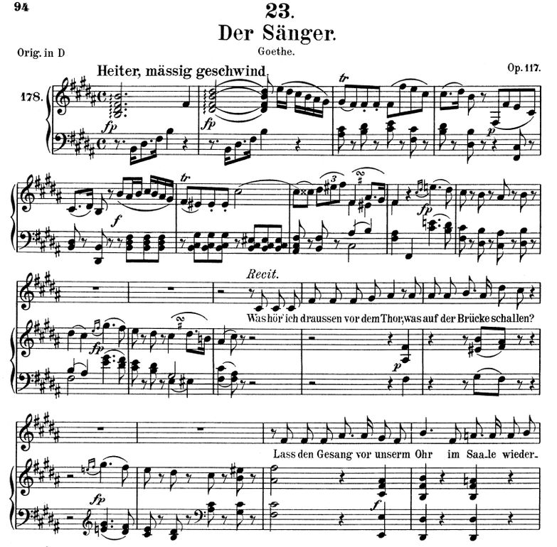 Der Sänger D.149 in B Major. F. Schubert. Vol III....
