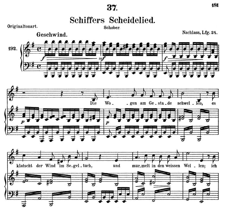 Schiffers Scheidelied D.910 in E Minor.  F. Schube...