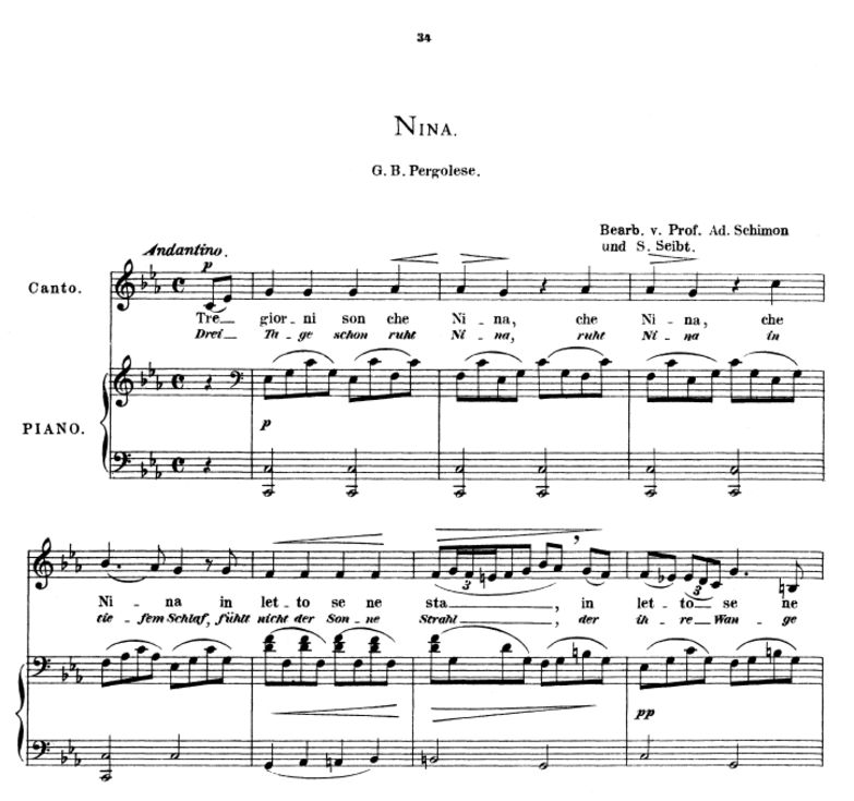 Nina, Tiefe Stimme in C Moll, G.G. Pergolesi. Für ...