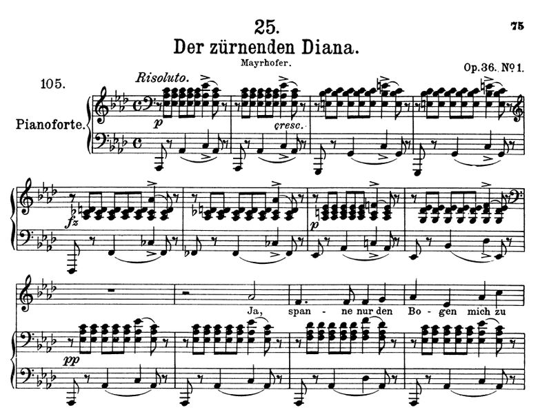 Der zürnender Diana D.707 in As-Dur, F. Schubert. ...