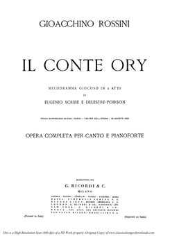 Il conte Ory, Vocal Socre, Ed. Ricordi. 1870 (PD)....