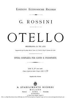Otello, Vocal Score, Ed Ricordi. 1874 (PD). Double...