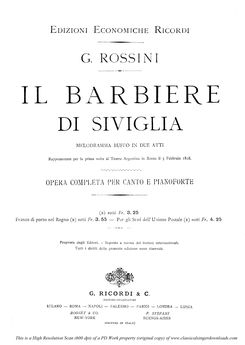 Il barbiere di Siviglia, Vocal Score, Ed Schirmer....