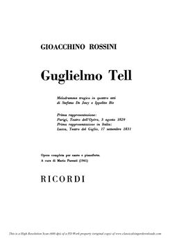 Guglielmo Tell, Vocal Score. Ed. Ricordi, 1866 (PD...