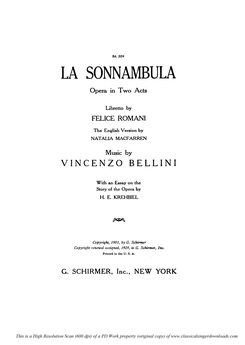 La Sonnambula, Ed. Schirmer (1902). PD. Vocal Scor...