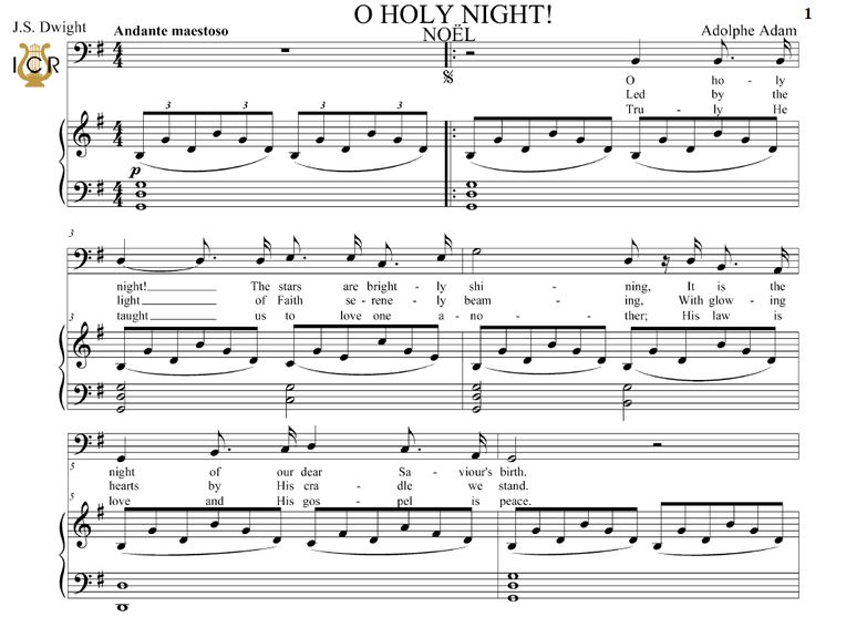 O Holy Night (Noël).Transposition in G Major (Bass...