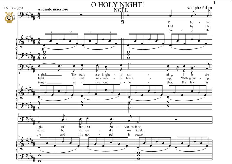 O Holy Night (Noël).Transposition in B Major (Bari...