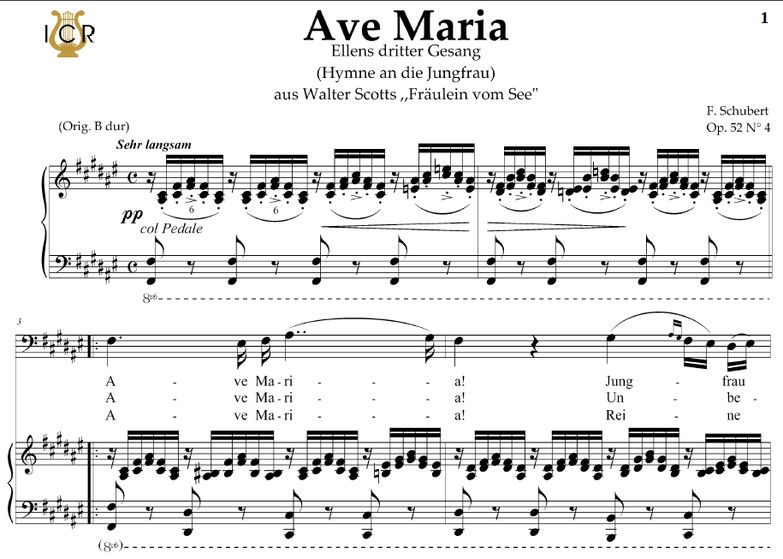 Ave Maria, "Ellens Gesang III", D. 839. in F Sharp...